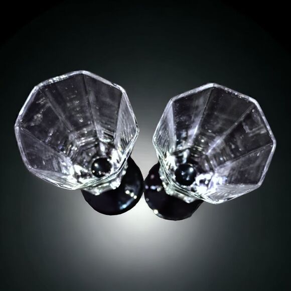 2 Luminarc Arcoroc Octime Domino Champagne Flutes Glasses France Set Black Stem. - Picture 5 of 16